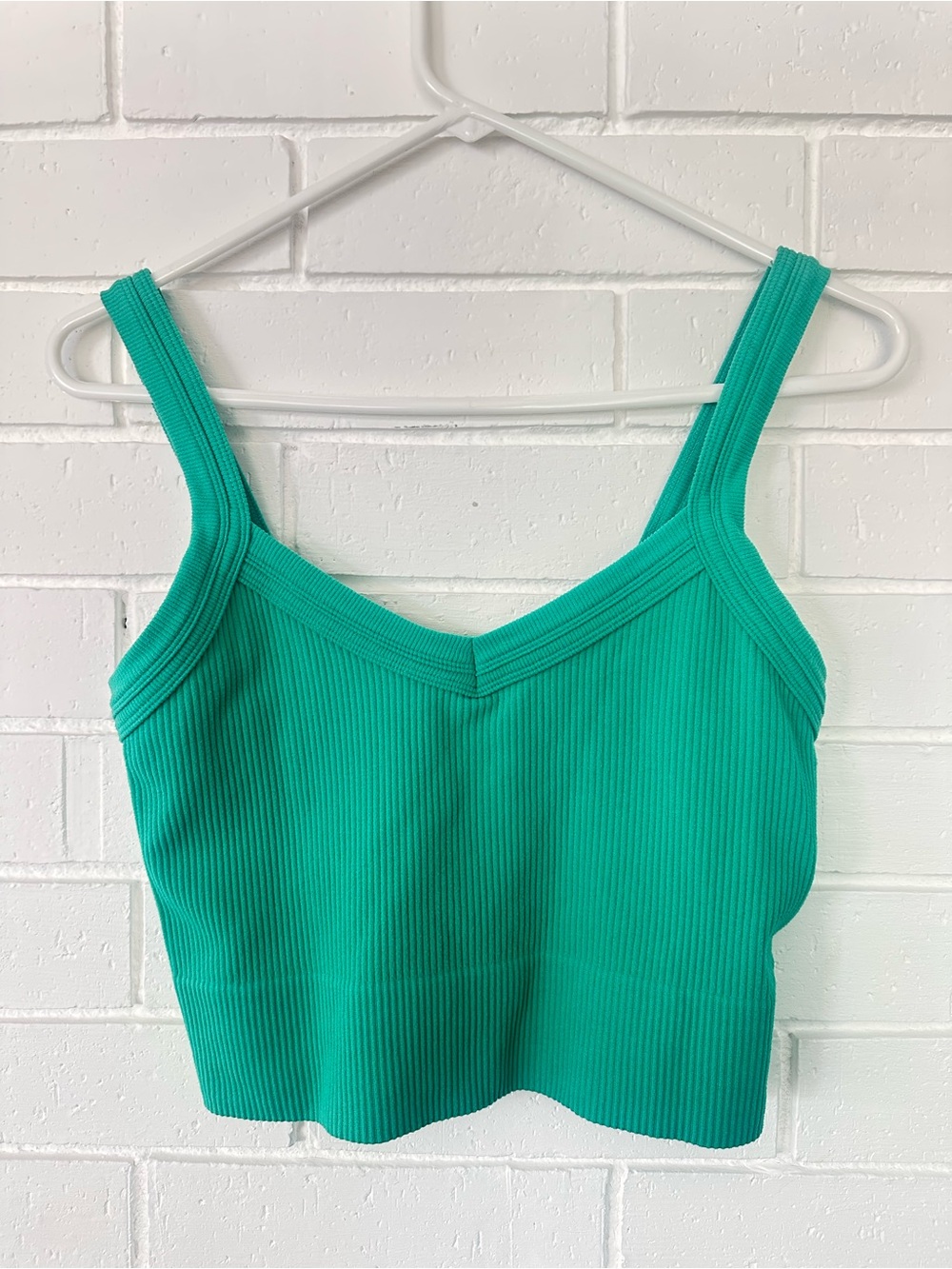 Green Ribbed Crop Tank Top - Picture 2 of 4